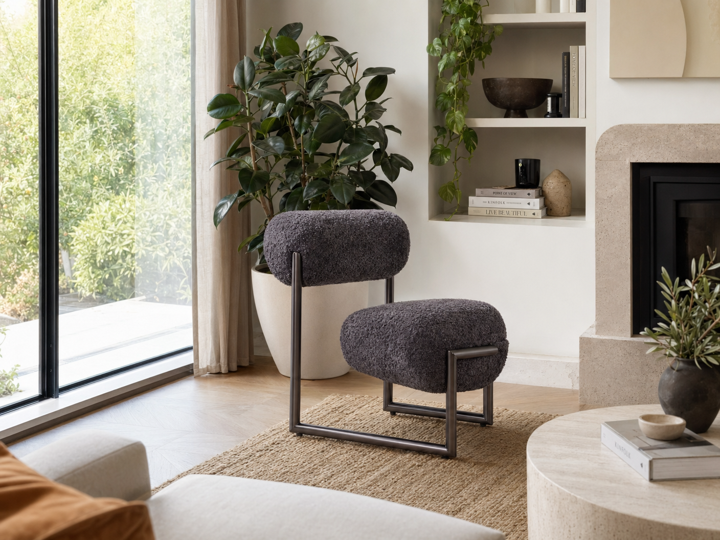 Graphite Sculptural Accent Chair - lifestyle view by FOBOO