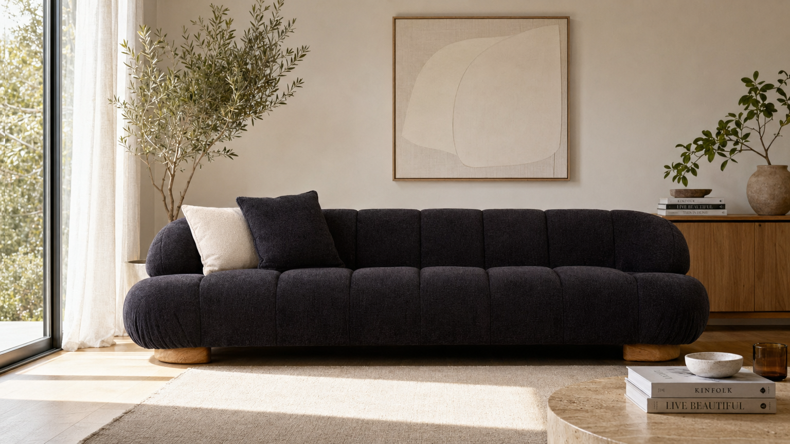 Ink Quilted Low-Profile Sofa - lifestyle view by FOBOO