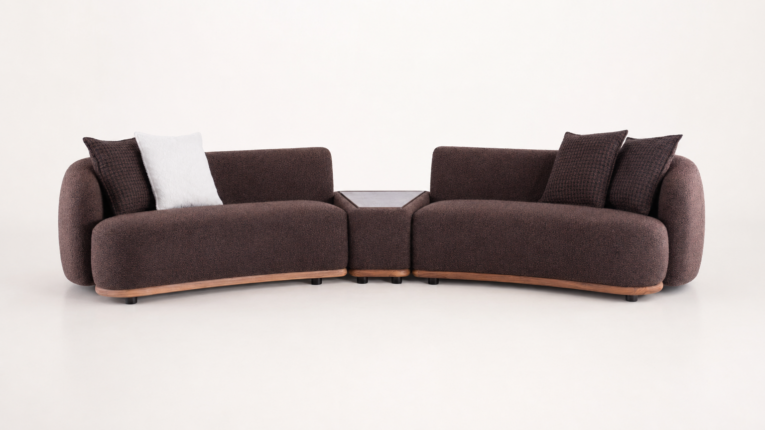 Walnut Curve Sectional with Stone Table - FOBOO designer furniture
