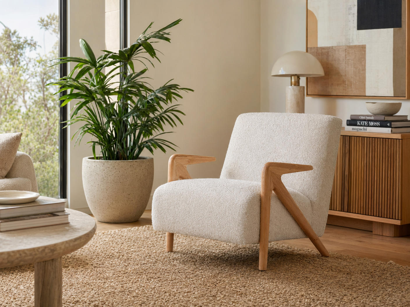 Snow Boucle Oak Armchair - lifestyle view by FOBOO