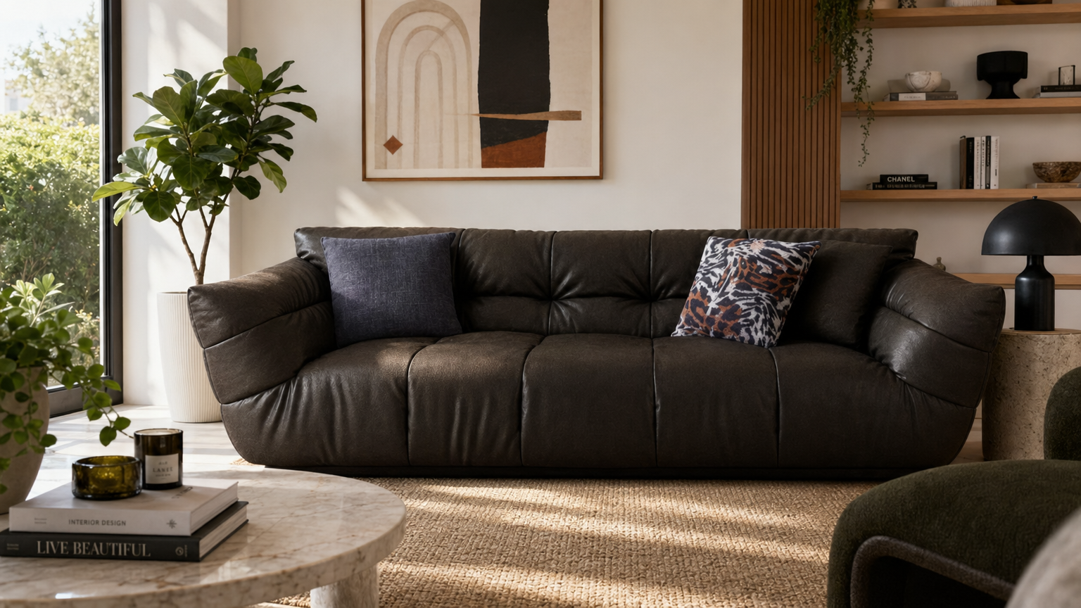 Espresso Nubuck Grand Sofa - lifestyle view by FOBOO