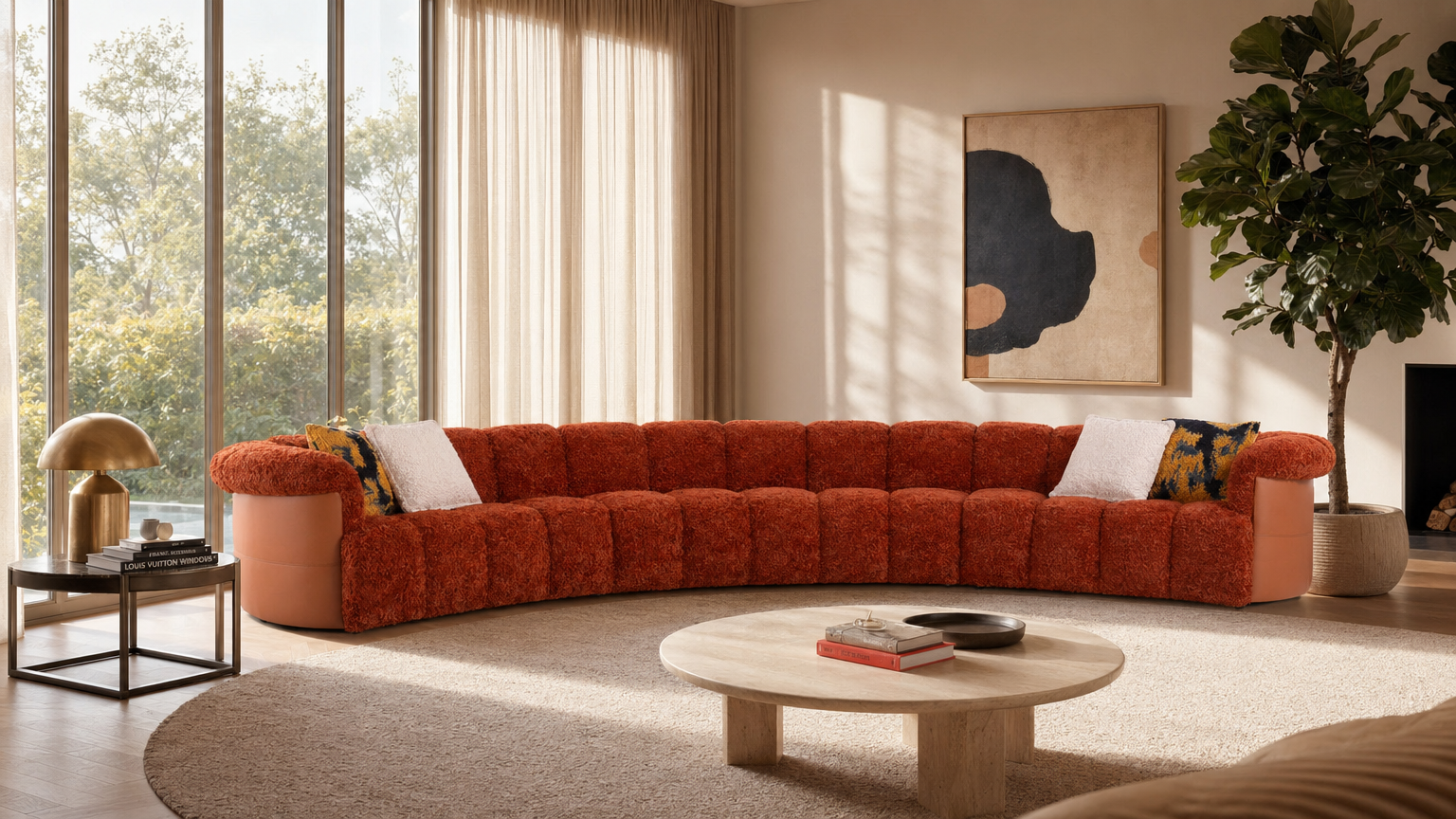 Terracotta Arc Sherpa Sectional - lifestyle view by FOBOO