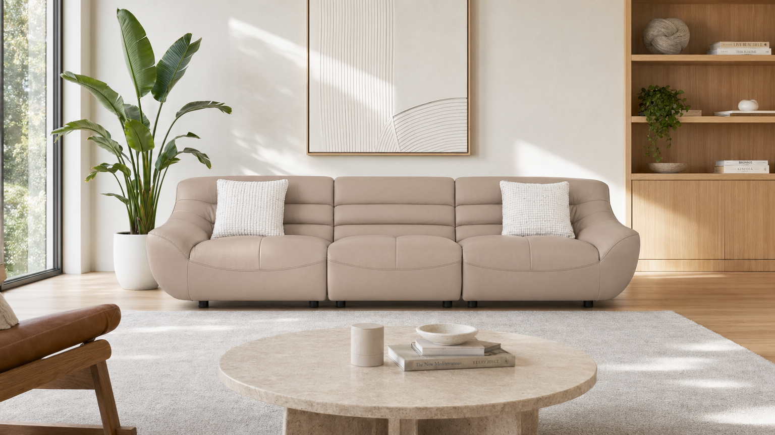 Blush Bubble Leather Sofa - lifestyle view by FOBOO