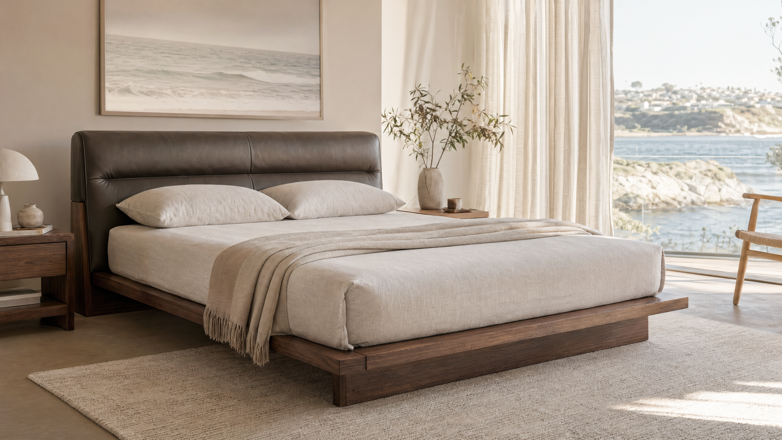 Atlas Leather Bed - lifestyle view by FOBOO