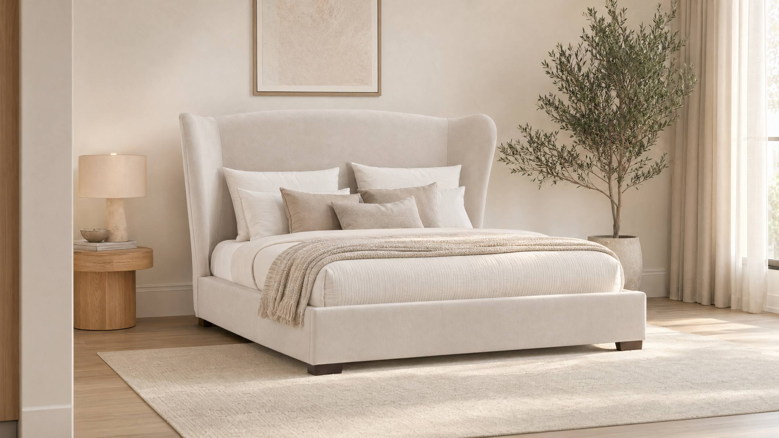 Luna Upholstered Bed - lifestyle view by FOBOO