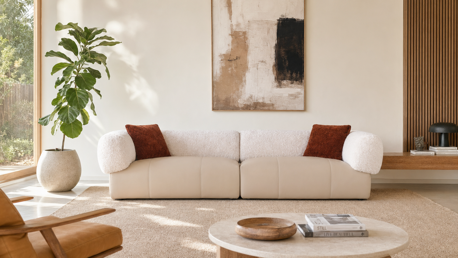 Ivory Duo-Texture Sofa - lifestyle view by FOBOO