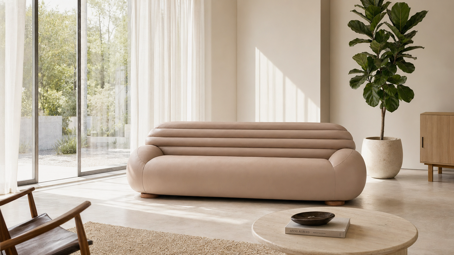 Blush Bubble Leather Sofa - lifestyle view by FOBOO