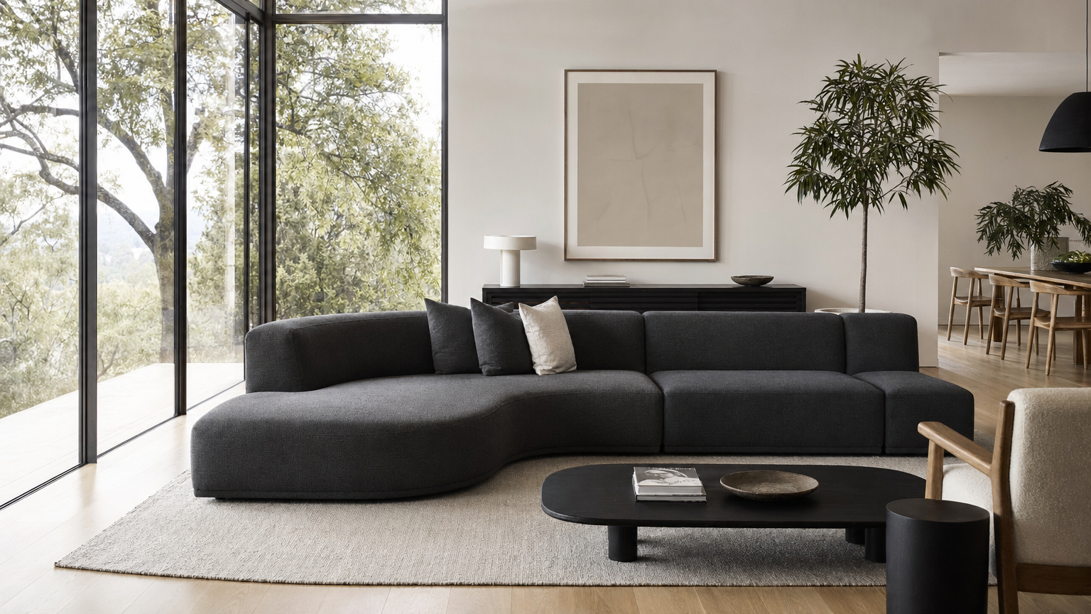 Charcoal Asymmetric Sectional - lifestyle view by FOBOO