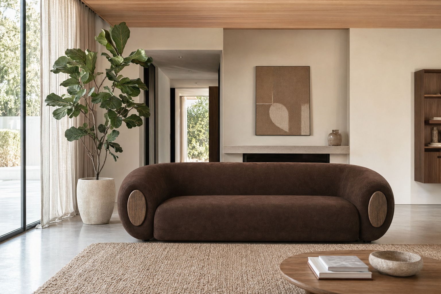 Cocoa Nubuck Sculptural Sofa - lifestyle view by FOBOO