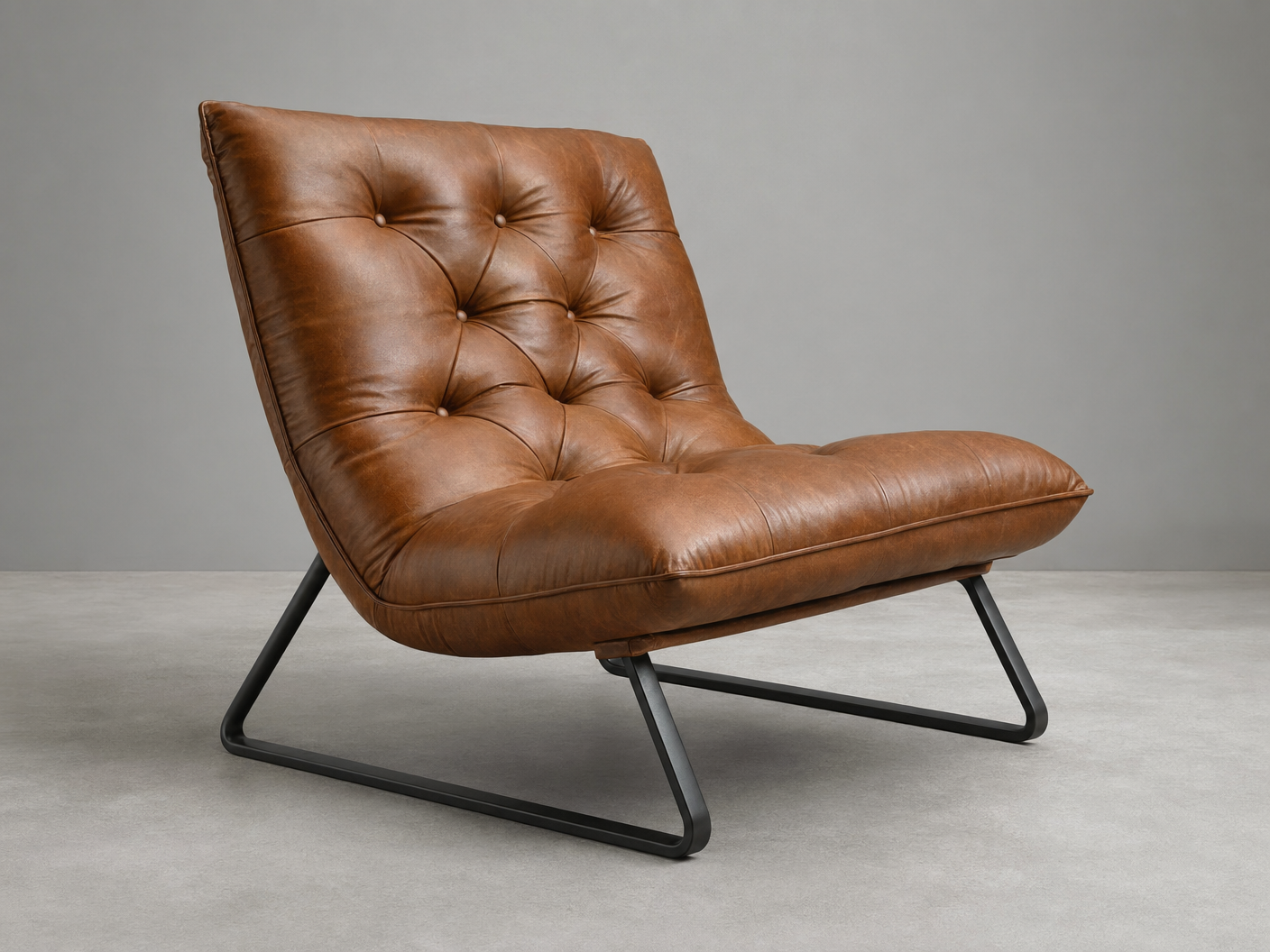 Cognac Tufted Leather Lounger - FOBOO designer furniture