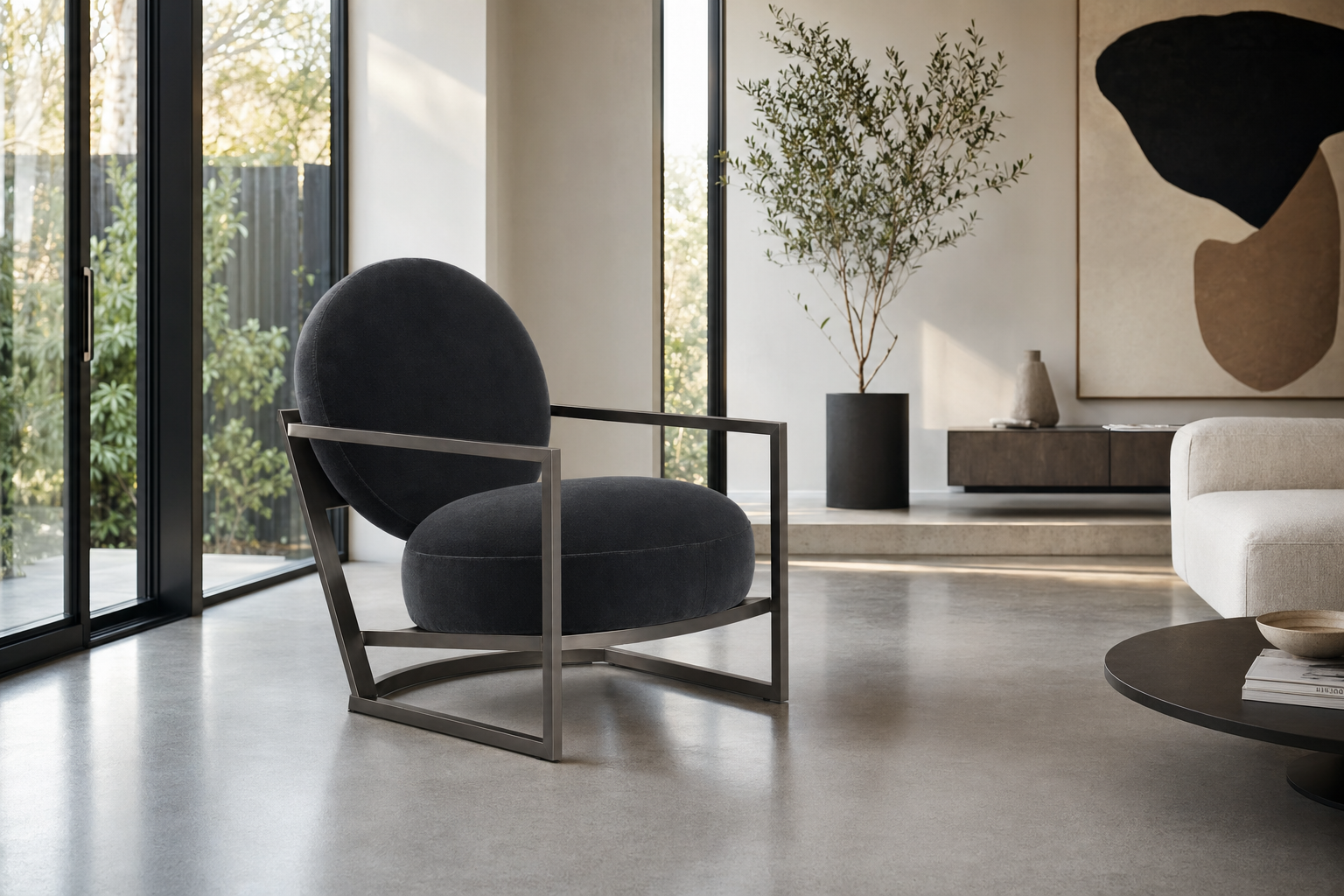 Graphite Sculptural Accent Chair - lifestyle view by FOBOO