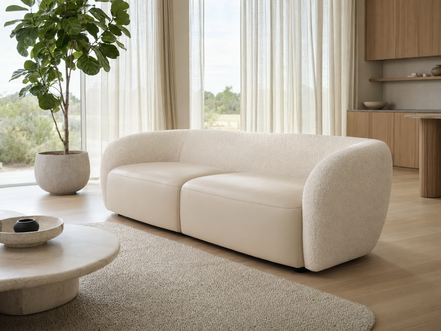 Ivory Duo-Texture Sofa - lifestyle view by FOBOO