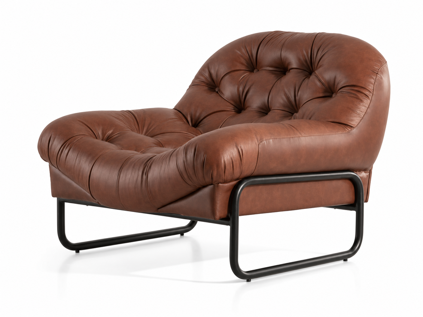 Cognac Tufted Leather Lounger - FOBOO designer furniture