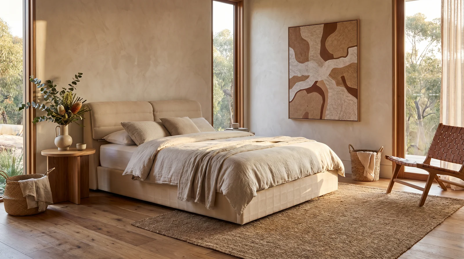 The Archini Living Pine Bed - styled in living space