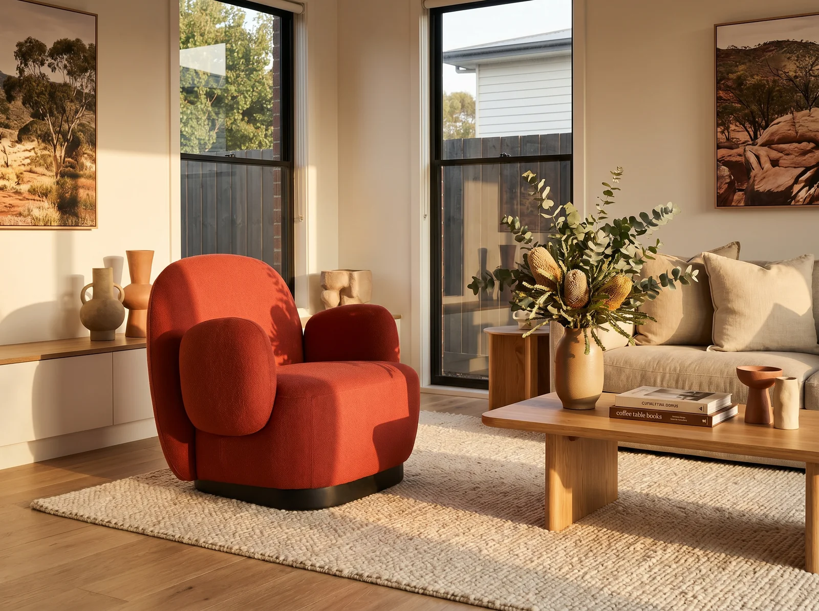 The Archini Living Rain Flower Armchair - styled in living space