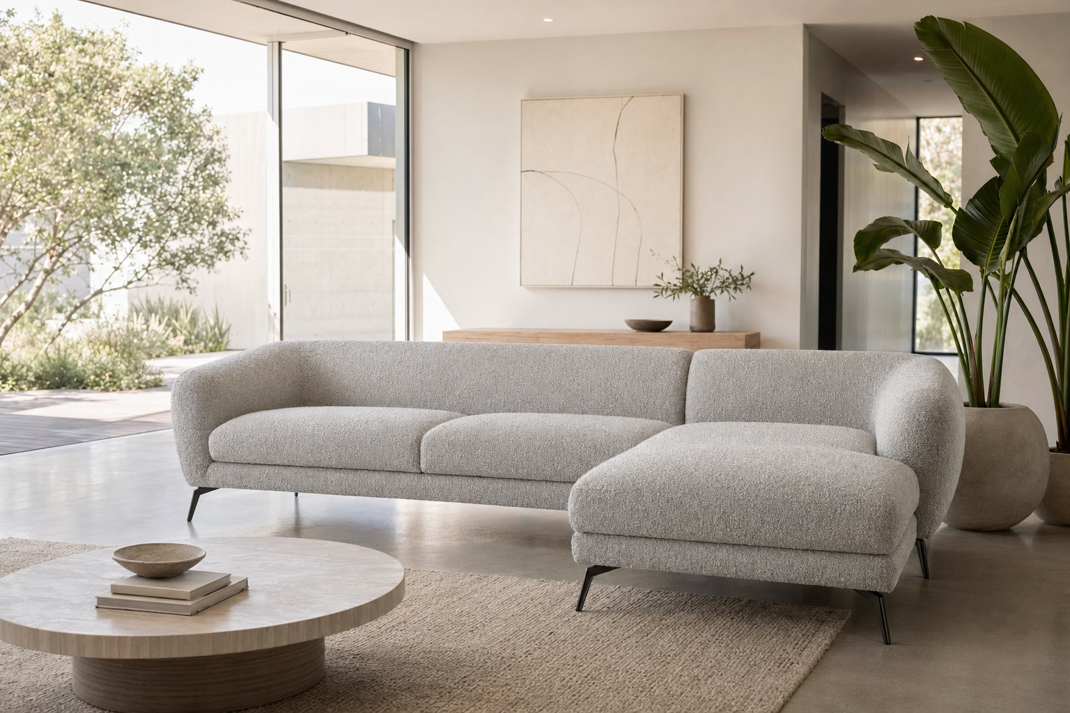 Silver Cloud Boucle Sectional - lifestyle view by FOBOO