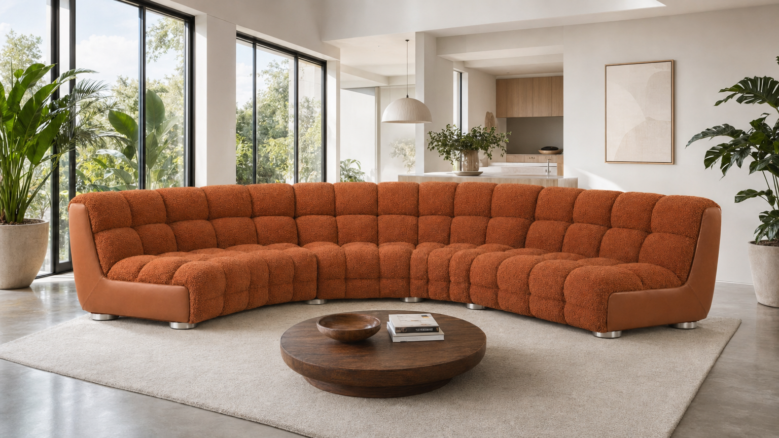 Terracotta Arc Sherpa Sectional - lifestyle view by FOBOO