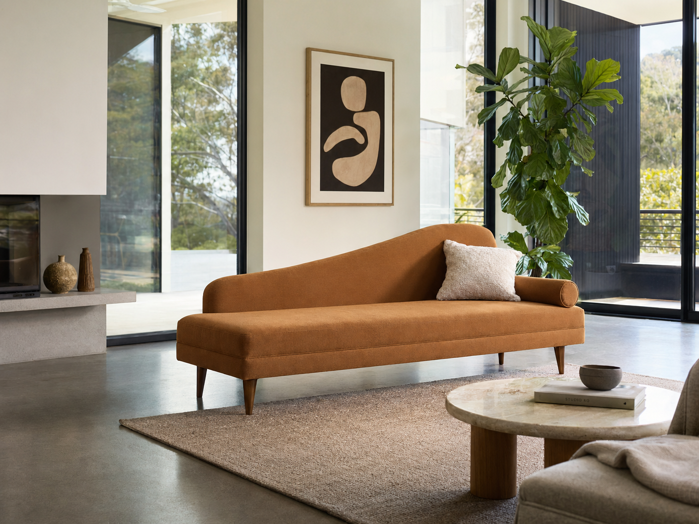 Toffee Mid-Century Daybed - lifestyle view by FOBOO