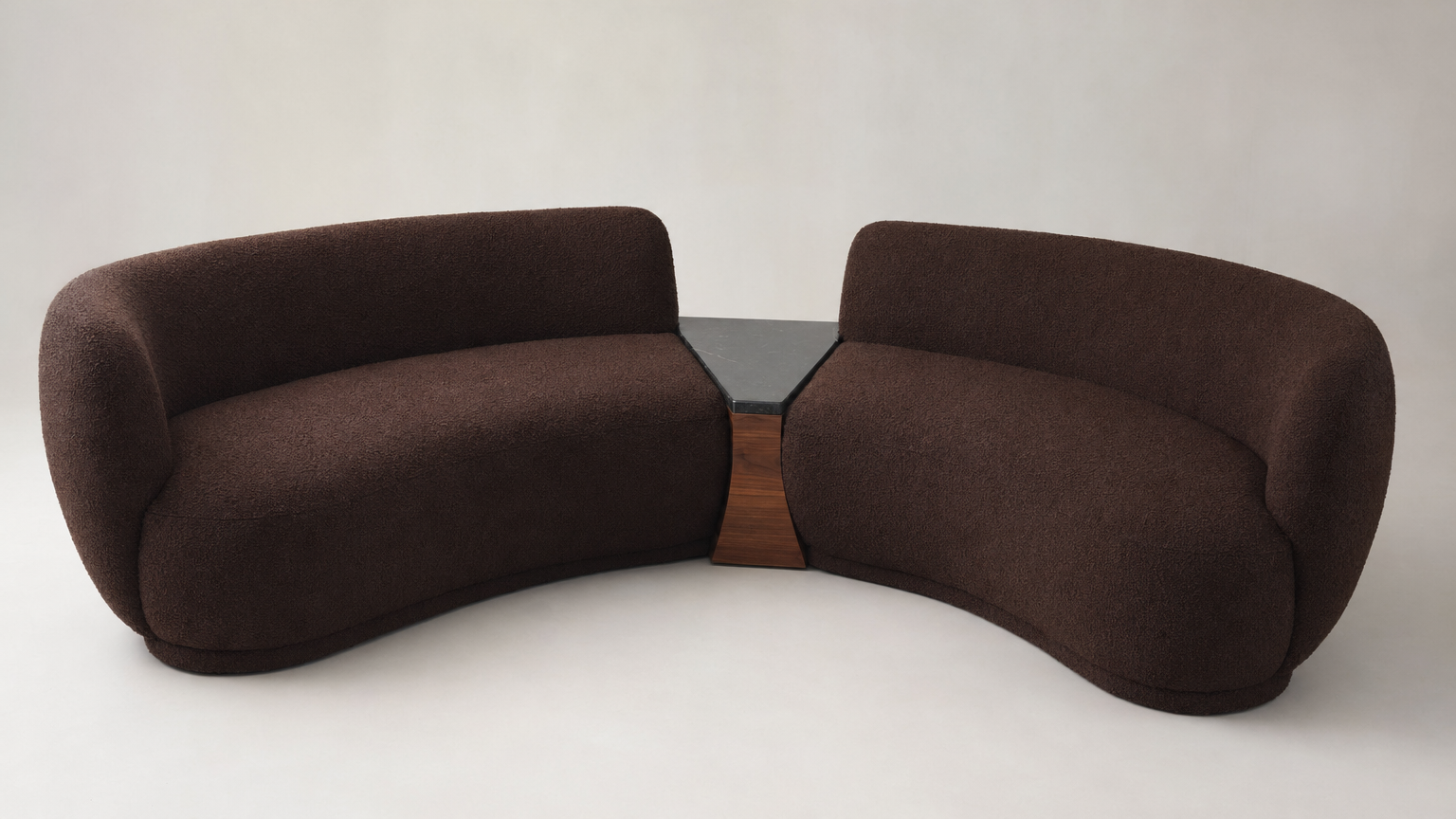 Walnut Curve Sectional with Stone Table - FOBOO designer furniture